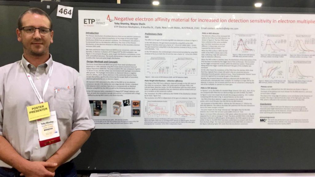 Toby Shanley presented "Negative electron affinity material for increased ion detection sensitivity in electron multipliers." 